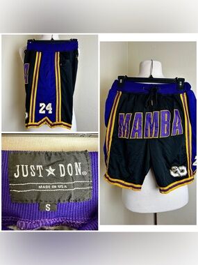 Lakers Kobe Bryant Shorts Black Purple Just Don Mamba #8 #24 Basketball Sz S